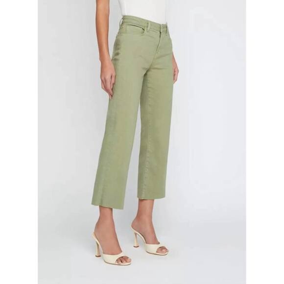 L'Agence Wanda High Rise Crop Wide Leg Jeans Soft Army Green NWT Size 25 - Picture 1 of 7